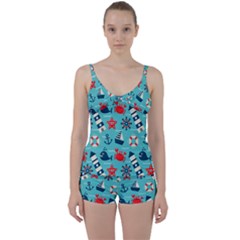 Seamless Pattern Nautical Icons Cartoon Style Tie Front Two Piece Tankini