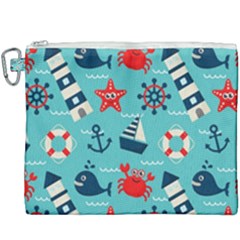 Seamless Pattern Nautical Icons Cartoon Style Canvas Cosmetic Bag (XXXL)