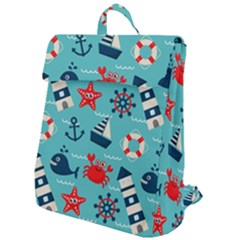 Seamless Pattern Nautical Icons Cartoon Style Flap Top Backpack