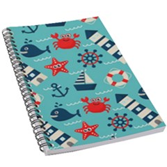 Seamless Pattern Nautical Icons Cartoon Style 5.5  x 8.5  Notebook