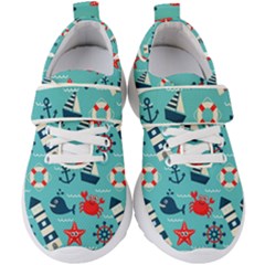 Seamless Pattern Nautical Icons Cartoon Style Kids  Velcro Strap Shoes