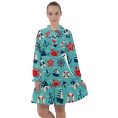 Seamless Pattern Nautical Icons Cartoon Style All Frills Chiffon Dress