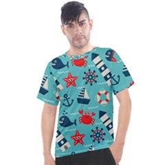 Seamless Pattern Nautical Icons Cartoon Style Men s Sport Top