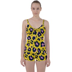 Leopard Print Seamless Pattern Tie Front Two Piece Tankini by Wegoenart