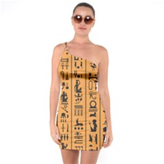 Egyptian Hieroglyphs Ancient Egypt Letters Papyrus Background Vector Old Egyptian Hieroglyph Writing One Soulder Bodycon Dress by Wegoenart