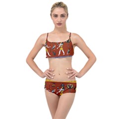 Ancient Egyptian Religion Seamless Pattern Layered Top Bikini Set