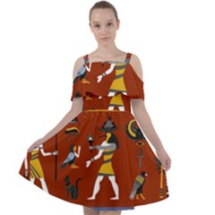 Ancient Egyptian Religion Seamless Pattern Cut Out Shoulders Chiffon Dress by Wegoenart