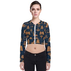 Dark Seamless Pattern Symbols Landmarks Signs Egypt Long Sleeve Zip Up Bomber Jacket