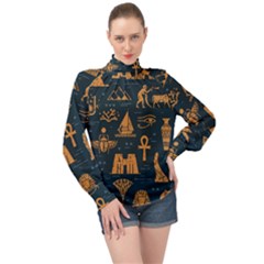 Dark Seamless Pattern Symbols Landmarks Signs Egypt High Neck Long Sleeve Chiffon Top by Wegoenart