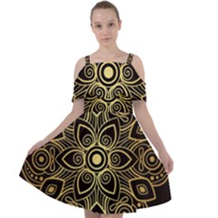Luxury Golden Mandala Background Cut Out Shoulders Chiffon Dress by Wegoenart
