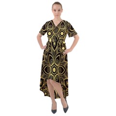 Luxury Golden Mandala Background Front Wrap High Low Dress by Wegoenart