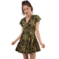 Luxury Golden Mandala Background Flutter Sleeve Wrap Dress by Wegoenart