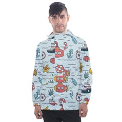 Cartoon Nautical Seamless Background Men s Front Pocket Pullover Windbreaker by Wegoenart