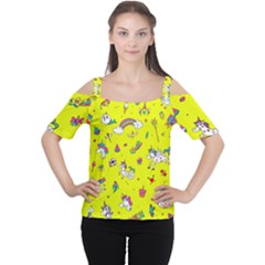 Pattern Unicorns Mermaids Horses Girlish Things Cutout Shoulder Tee