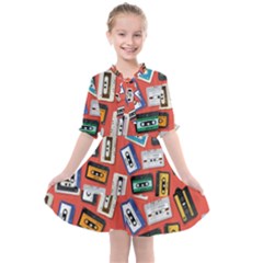 Vintage Retro Cassette Tape Pattern Design Template Kids  All Frills Chiffon Dress by Wegoenart