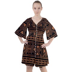 Colorful Bright Ethnic Seamless Striped Pattern Background Orange Black Colors Boho Button Up Dress