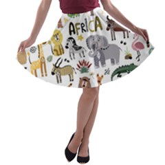 Cartoon African Animals A-line Skater Skirt by Wegoenart