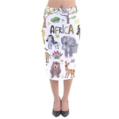 Cartoon African Animals Velvet Midi Pencil Skirt by Wegoenart