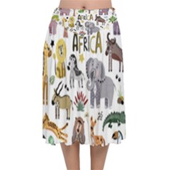 Cartoon African Animals Velvet Flared Midi Skirt by Wegoenart