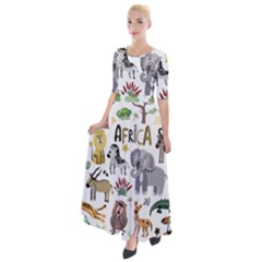 Cartoon African Animals Half Sleeves Maxi Dress by Wegoenart