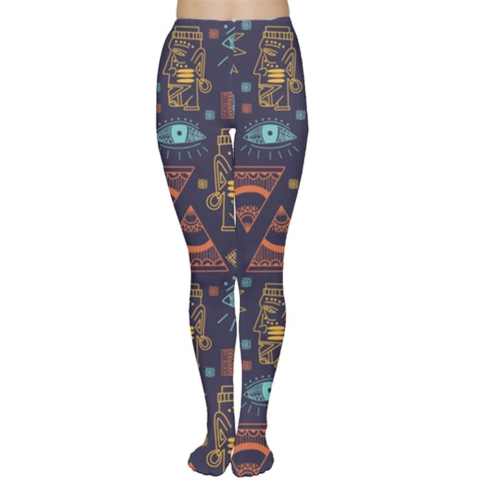 Trendy African Maya Seamless Pattern With Doodle Hand Drawn Ancient Objects Tights