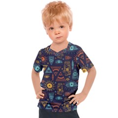 Trendy African Maya Seamless Pattern With Doodle Hand Drawn Ancient Objects Kids  Sports Tee