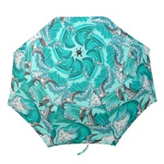 Sea Waves Seamless Pattern Folding Umbrellas by Wegoenart