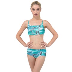 Sea Waves Seamless Pattern Layered Top Bikini Set