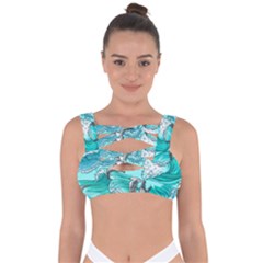 Sea Waves Seamless Pattern Bandaged Up Bikini Top by Wegoenart