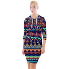 Pattern Tribal Style Quarter Sleeve Hood Bodycon Dress by Wegoenart