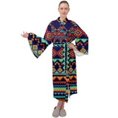 Pattern Tribal Style Maxi Velour Kimono