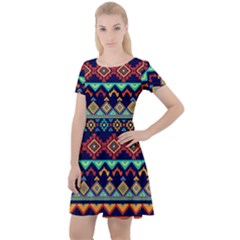 Pattern Tribal Style Cap Sleeve Velour Dress 