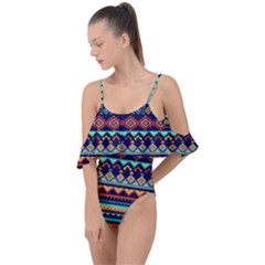 Pattern Tribal Style Drape Piece Swimsuit by Wegoenart