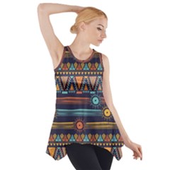 Bohemian Ethnic Seamless Pattern With Tribal Stripes Side Drop Tank Tunic by Wegoenart