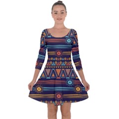 Bohemian Ethnic Seamless Pattern With Tribal Stripes Quarter Sleeve Skater Dress by Wegoenart