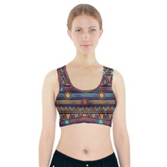 Bohemian Ethnic Seamless Pattern With Tribal Stripes Sports Bra With Pocket by Wegoenart