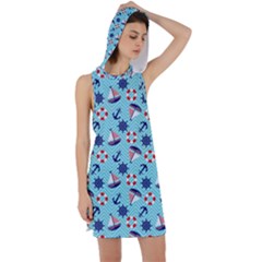 Seamless Pattern Nautical Theme Racer Back Hoodie Dress by Wegoenart