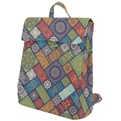 Diagonal Floral Tiles Pattern Flap Top Backpack by Wegoenart