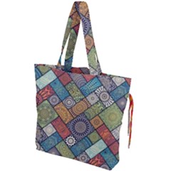 Diagonal Floral Tiles Pattern Drawstring Tote Bag by Wegoenart