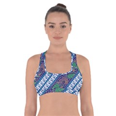 Indonesian Combination Batik With Dominant Blue Color Cross Back Sports Bra by Wegoenart