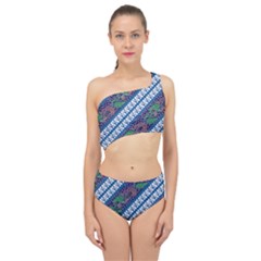 Indonesian Combination Batik With Dominant Blue Color Spliced Up Two Piece Swimsuit by Wegoenart