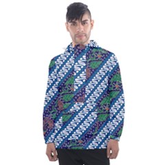 Indonesian Combination Batik With Dominant Blue Color Men s Front Pocket Pullover Windbreaker