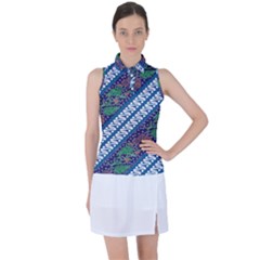 Indonesian Combination Batik With Dominant Blue Color Women s Sleeveless Polo Tee