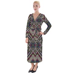 Zentangle Style Geometric Ornament Pattern Velvet Maxi Wrap Dress by Wegoenart