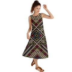 Zentangle Style Geometric Ornament Pattern Summer Maxi Dress