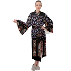 Chartres Cathedral Notre Dame De Paris Amiens Cath Stained Glass Maxi Velour Kimono by Wegoenart