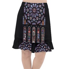 Chartres Cathedral Notre Dame De Paris Amiens Cath Stained Glass Fishtail Chiffon Skirt by Wegoenart