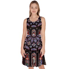 Chartres Cathedral Notre Dame De Paris Amiens Cath Stained Glass Knee Length Skater Dress With Pockets