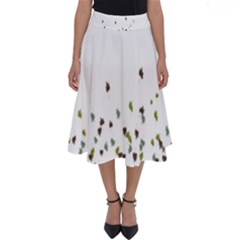 Multicolor Leaves Motif Pattern Print Perfect Length Midi Skirt