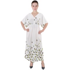 Multicolor Leaves Motif Pattern Print V-neck Boho Style Maxi Dress